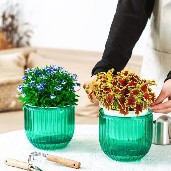 2 Pack Self Watering Hanging Planters Indoor Flower Pots, 6.5 Inch Outdoor Hangi - Picture 9 of 9